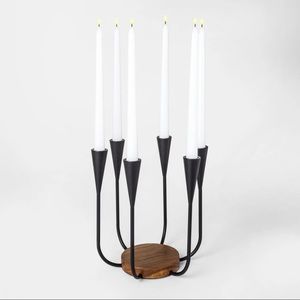 Project 62 Target Black Candle holder six 6 candelabra wood MCM style minimalist